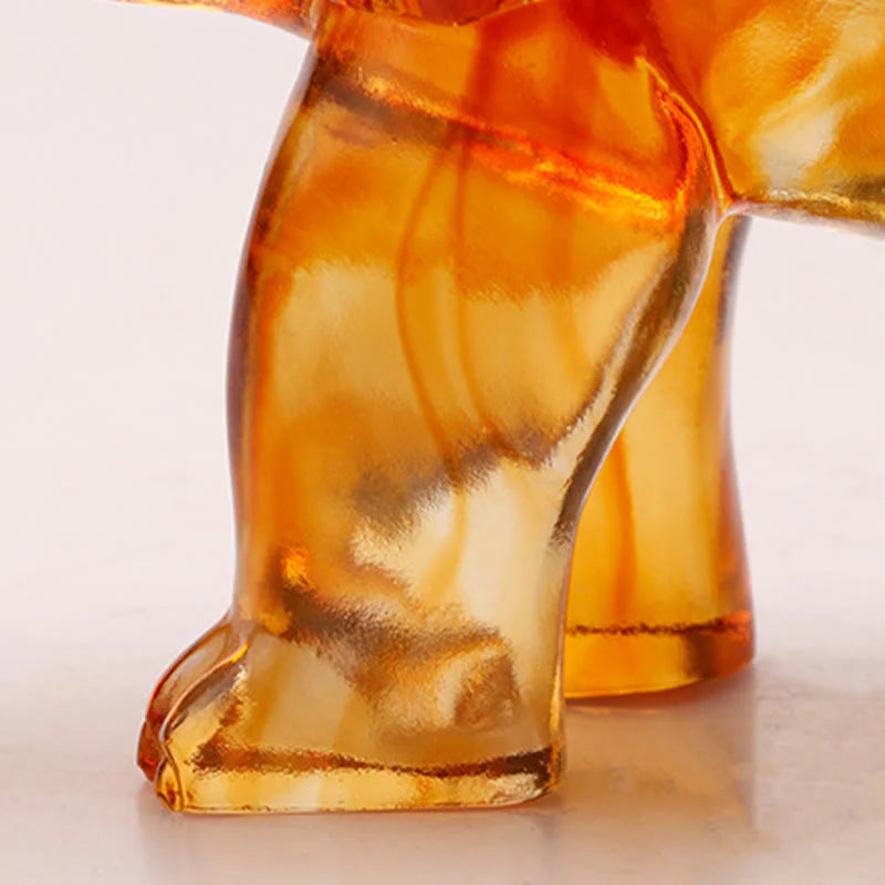 Buddha Stones Handmade Liuli Crystal Elephant Art Piece Wisdom Wealth Home Decoration