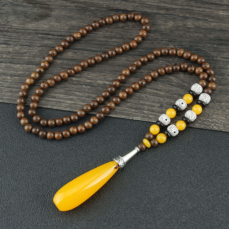 Buddha Stones Tibetan Wenge Wood Bodhi Seed Agate Balance Peace Necklace Pendant (Extra 40% Off | USE CODE: FS40)
