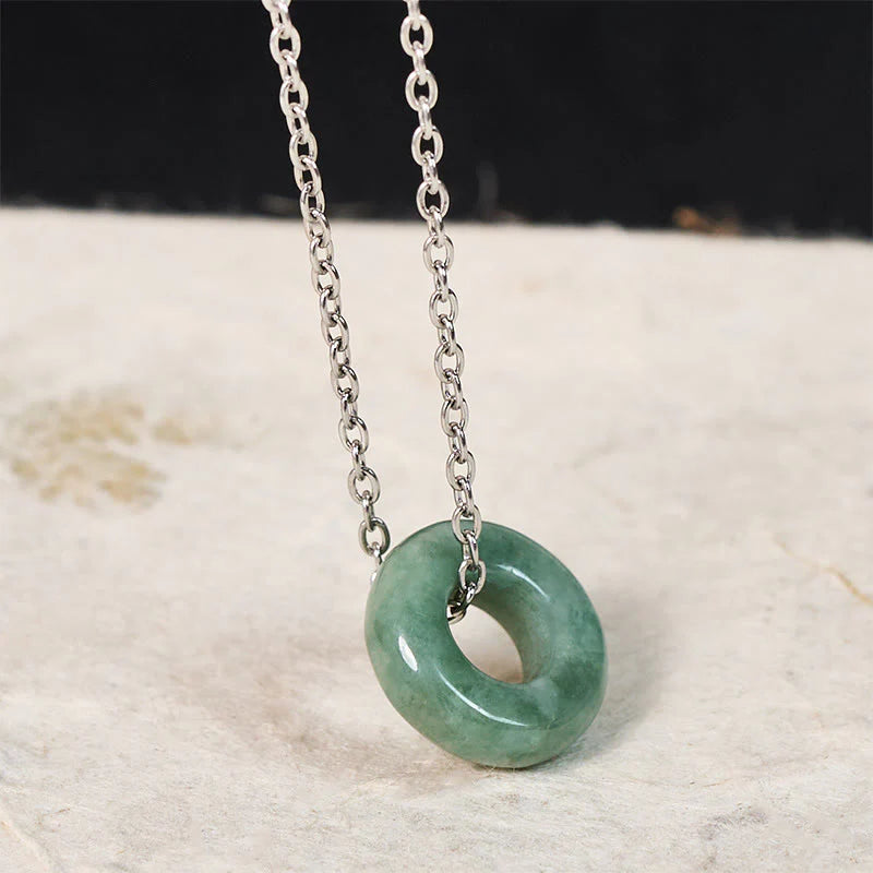 Buddha Stones Green Jade Peace Buckle Abacus Luck Necklace Pendant