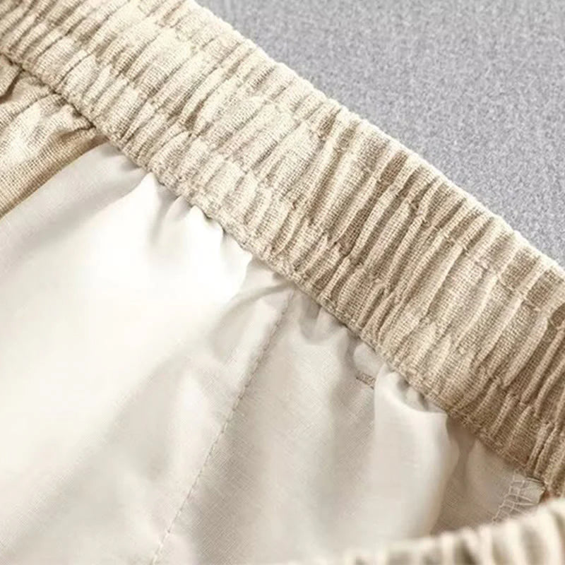 Buddha Stones Drawstring Elastic Waist Cotton Men's Shorts With Pockets