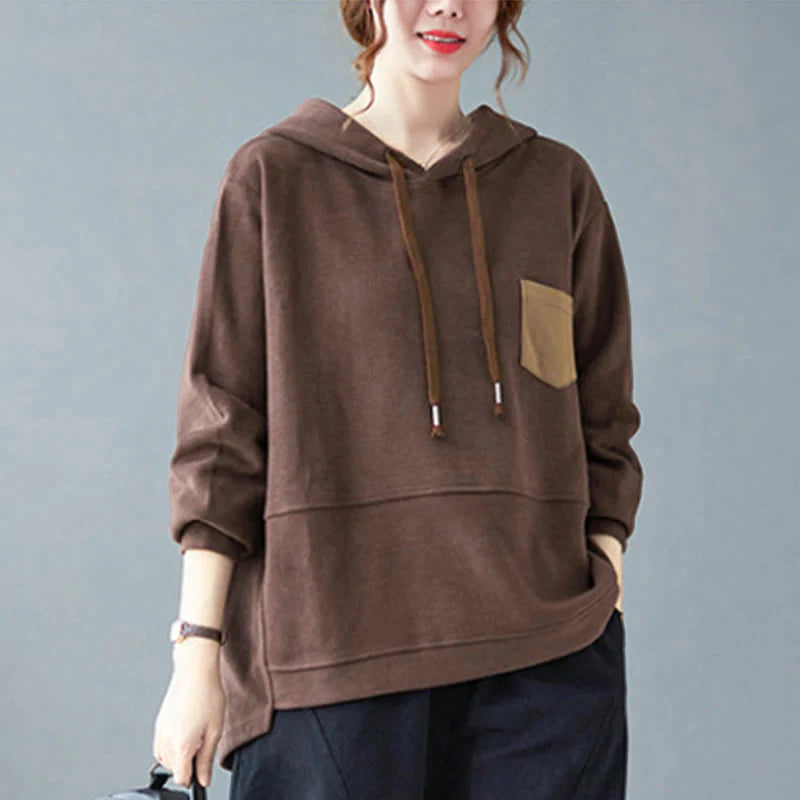 Buddha Stones Fall Solid Color Decorative Pocket Cotton Long Sleeve Women's Hoodie