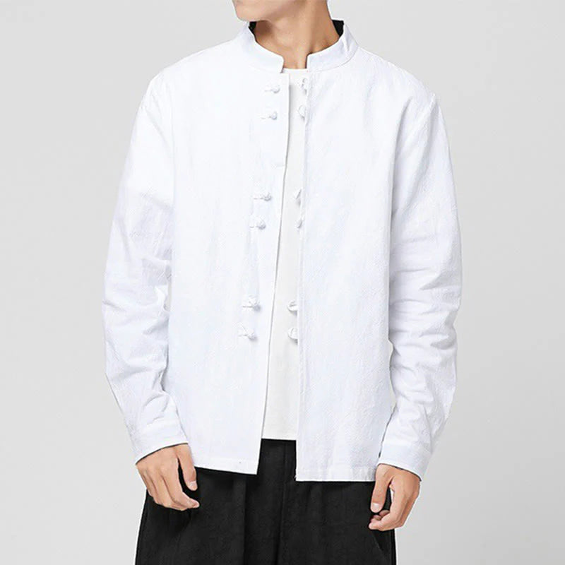 Buddha Stones Men's Frog-Button Dragon Pattern Cuffs Cotton Long Sleeve Shirt
