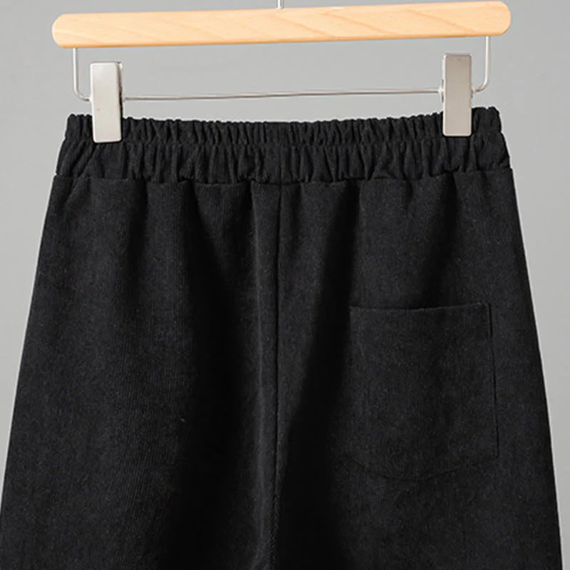 Buddha Stones Plain Elastic Waist Patchwork Plaid Women's Ankle-Length Wide Leg Corduroy Pants