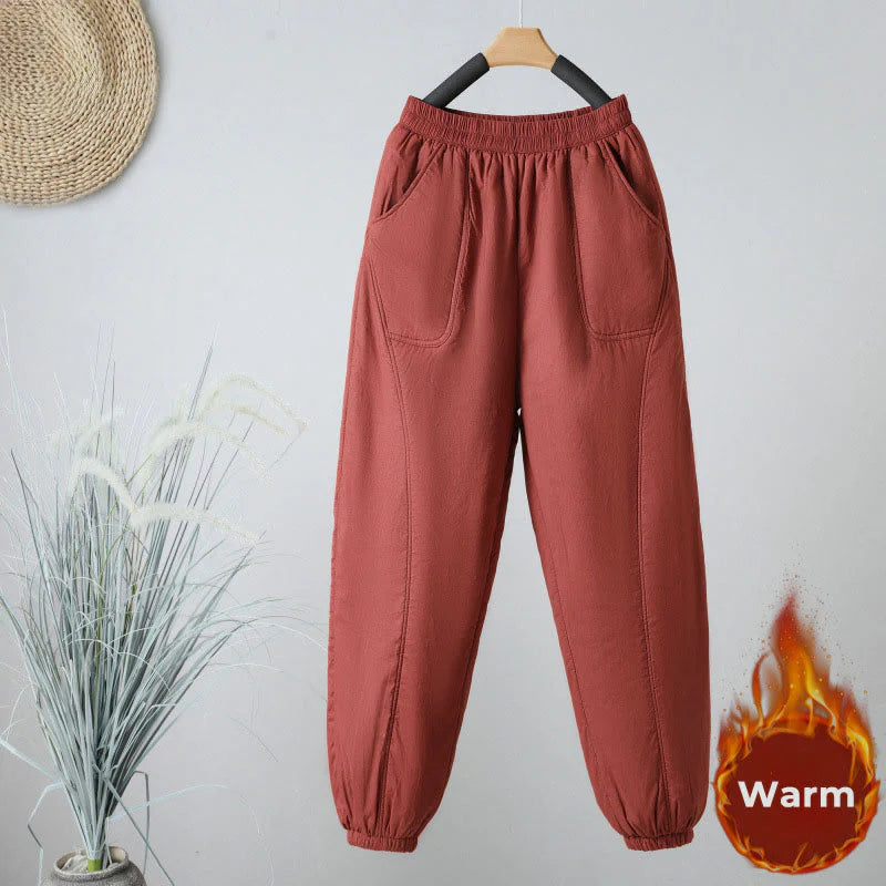 Buddha Stones Winter Elastic Waist Cotton Thermal Women's Cropped 7-8 Length Harem Pants With Pockets