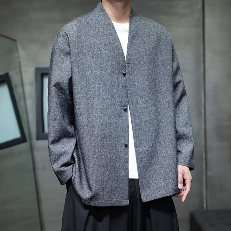 Buddha Stones Spring Fall Solid Color Long Sleeve Men's Jacket