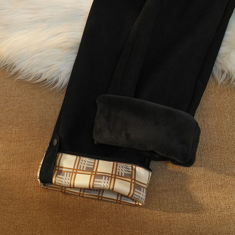 Buddha Stones Women's Patchwork Cotton Corduroy Fleece-Lined Wide Leg Pants With Pockets