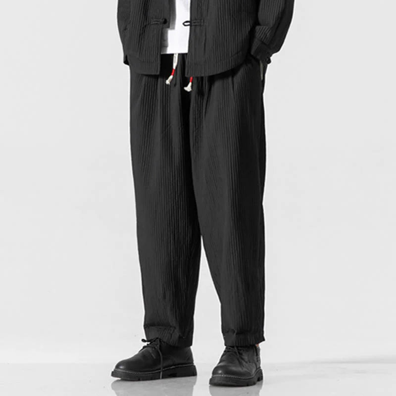 Buddha Stones Fall Solid Color Drawstring Men's Ankle-Length Harem Pants With Pockets