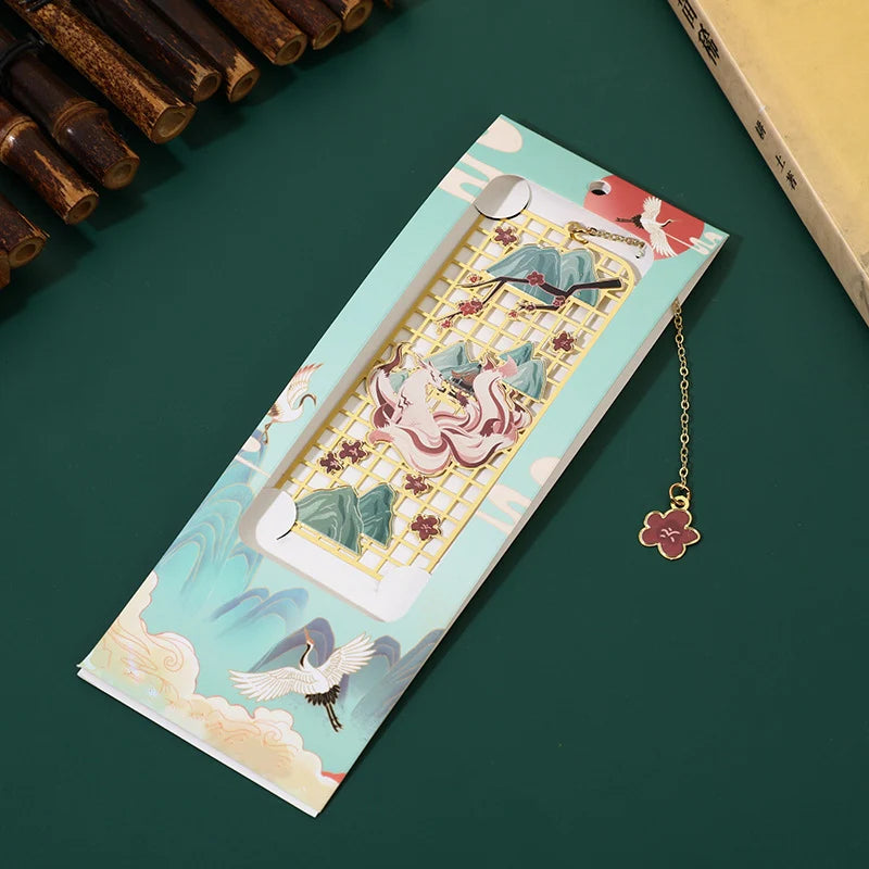 Buddha Stones Elk Koi Fish Crane Nine Tailed Fox Metal Brass Hollow Bookmark