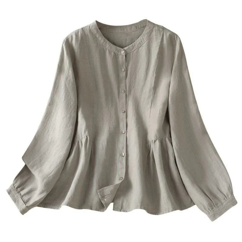Buddha Stones Fall Commute Patchwork Plain Design Long Sleeve Women's Cotton Buttons Shirt