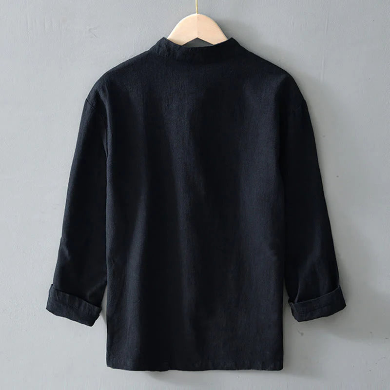Buddha Stones Frog-Button Chinese Tang Suit Cotton Linen Men Jacket Shirt With Pockets