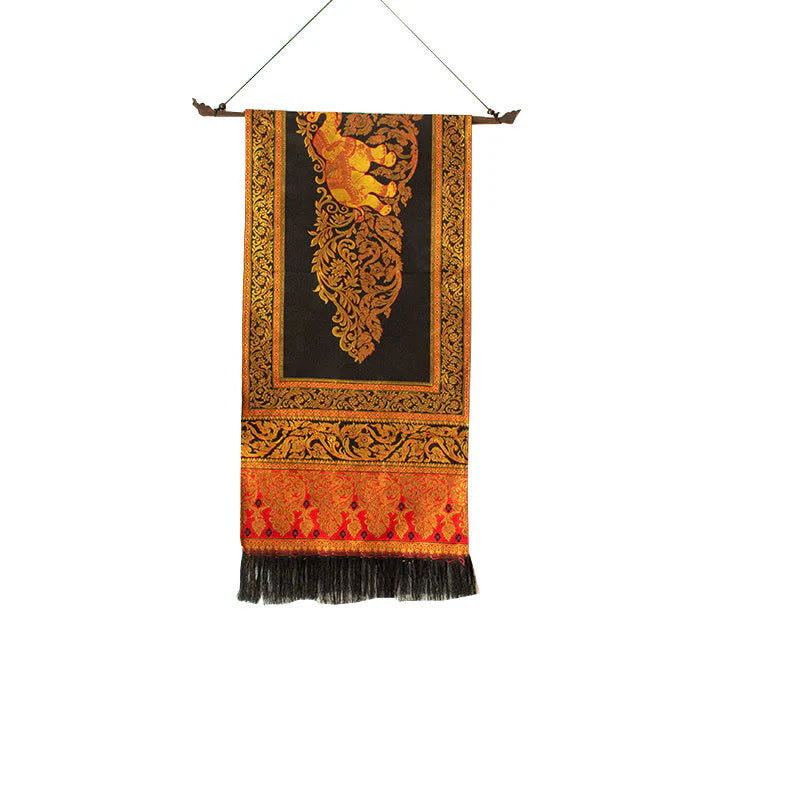 Buddha Stones Vintage Elephant Pattern Tassels Strength Table Runner Home Decoration (Extra 35% Off | USE CODE: FS35)