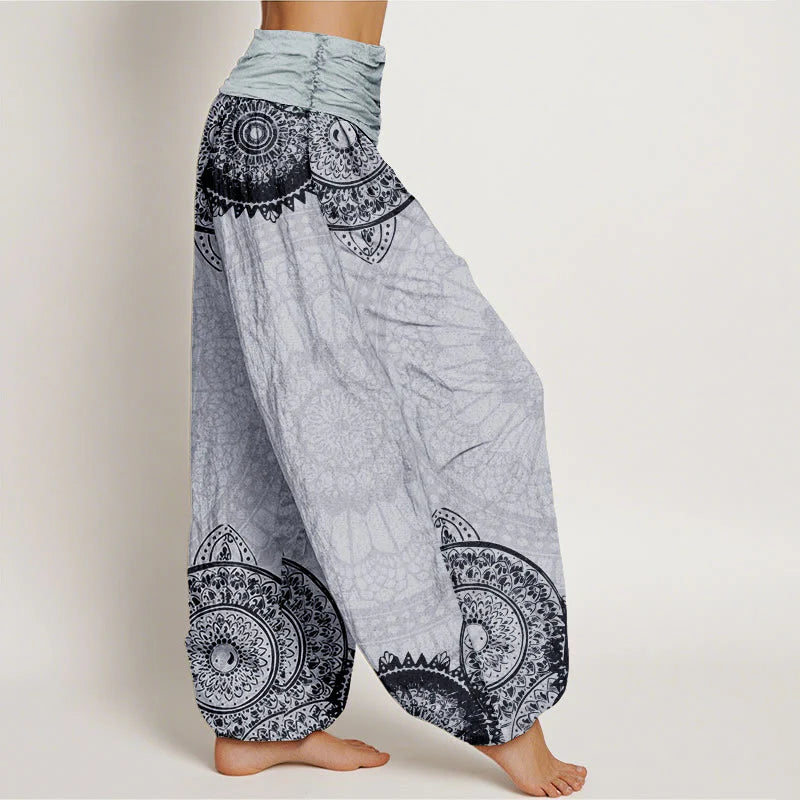 Buddha Stones Pure Cotton Circular Mandala Design Women's Elastic Waist Harem Pants