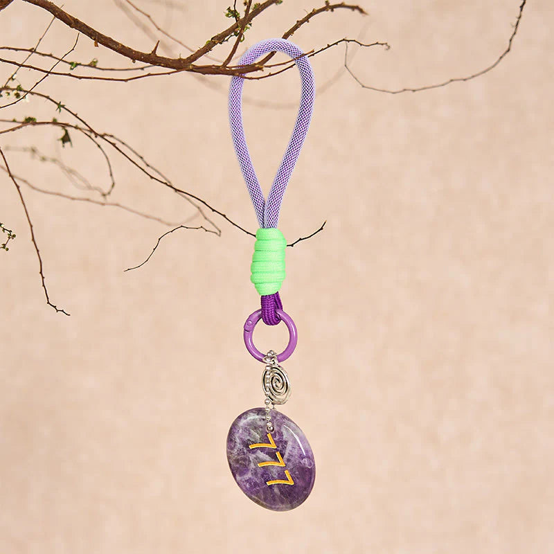 Buddha Stones Step Into Luck and Wisdom 777 Angel Number Natural Amethyst Key Chain Hanging Decoration Includes Gift Message Card