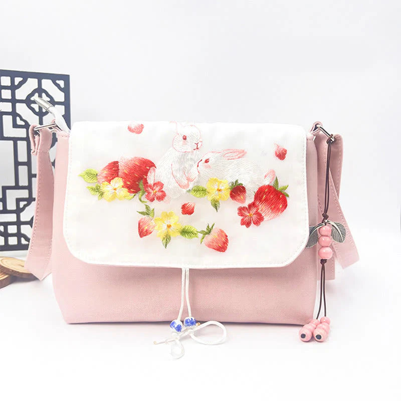 Buddha Stones Embroidered Camellia Epiphyllum Gardenia Sakura Flowers Crossbody Bag Shoulder Bag Cellphone Bag