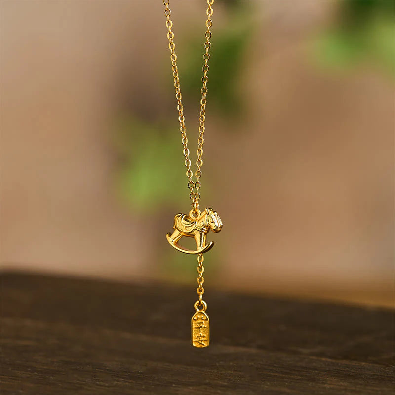 Buddha Stones Year Of The Horse 24k Gold Plated Copper Peaceful Necklace Pendant