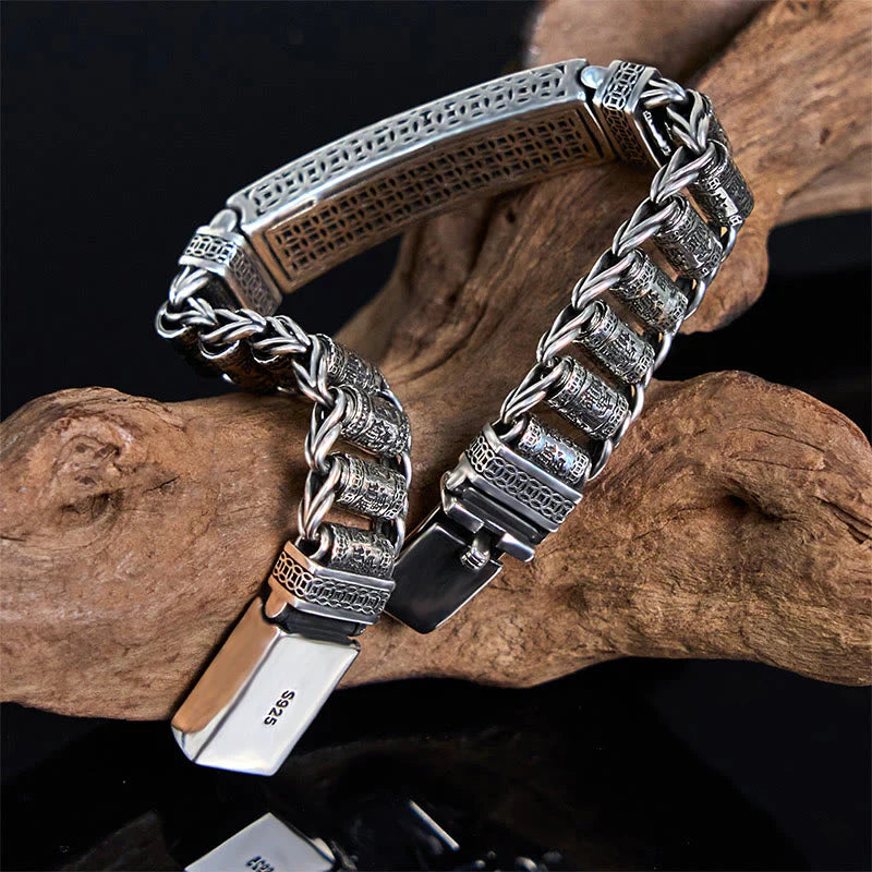 Buddha Stones Tibetan Copper Buckle Prayer Wheel Heart Sutra Pi Xiu Metal Bracelet