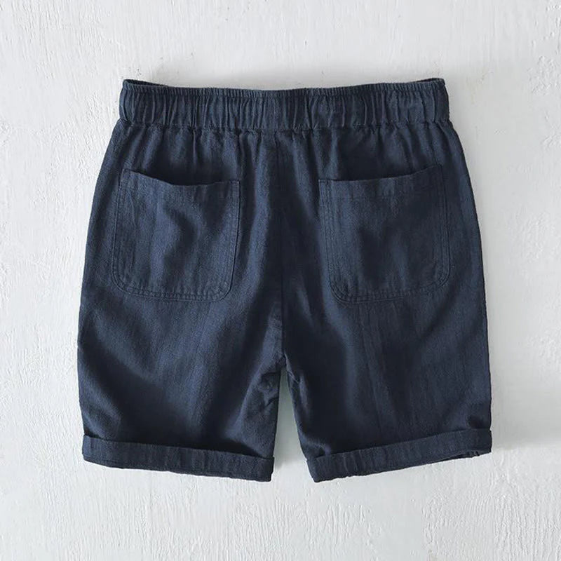 Buddha Stones Summer Solid Color Drawstring Elastic Waist Men's Cotton Linen Shorts With Pockets