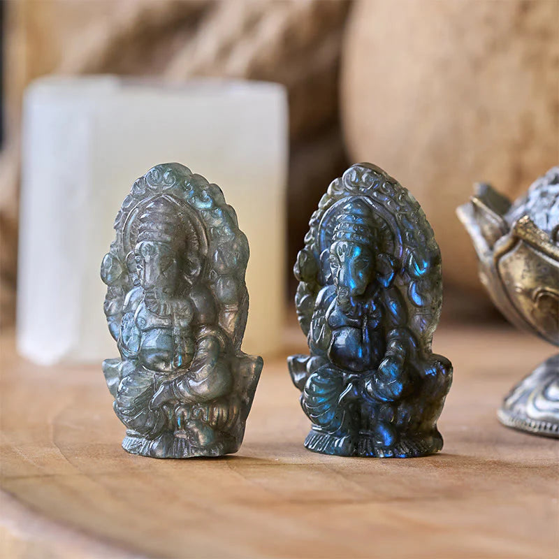 Buddha Stones Ganesh Ganpati Elephant Figurine Labradorite Healing Statue Home Decoration