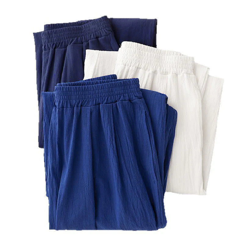 Buddha Stones Commute Solid Color Women's Harem Elastic Waist Cotton 7-8 Length Pants With Pockets