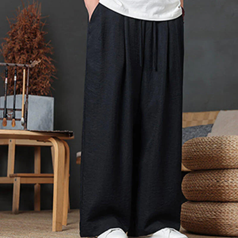 Buddha Stones Casual Plain Color Drawstring Design Men's Pants With Pockets