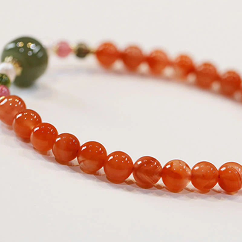 Buddha Stones Natural Red Agate Hetian Jade Bead Confidence Calm Bracelet
