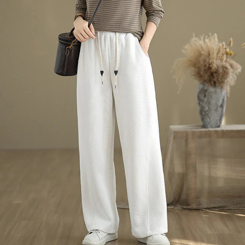Buddha Stones Solid Color Drawstring Women's Wide Leg Pants With Pockets