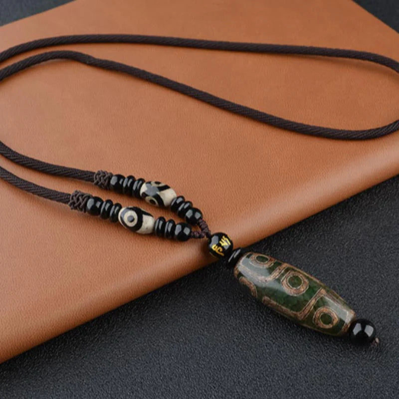 Buddha Stones Nine-Eye Dzi Bead Wealth Protection Necklace