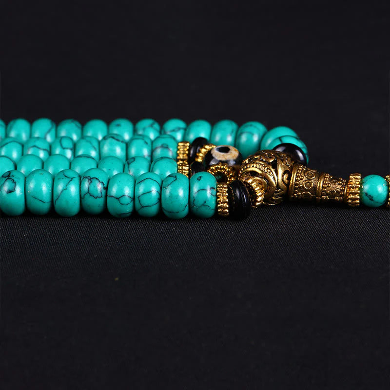 Buddha Stones Tibetan 108 Beads TurquoiseÂ Dzi Bead Wisdom Balance Mala