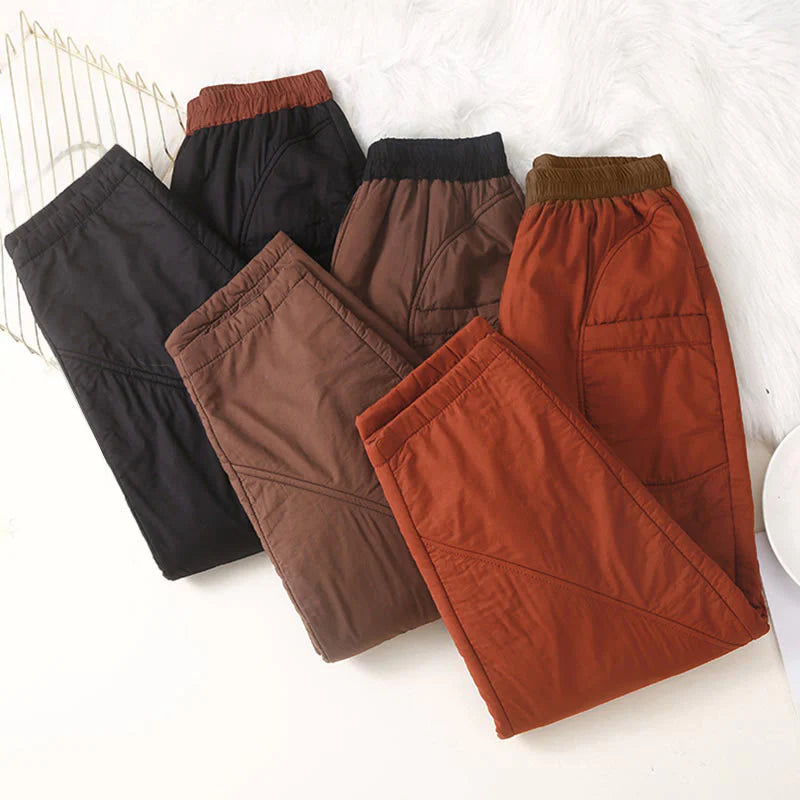 Buddha Stones Women's Winter Plain Elastic Waist Design Thickened Harem Pants With Pockets