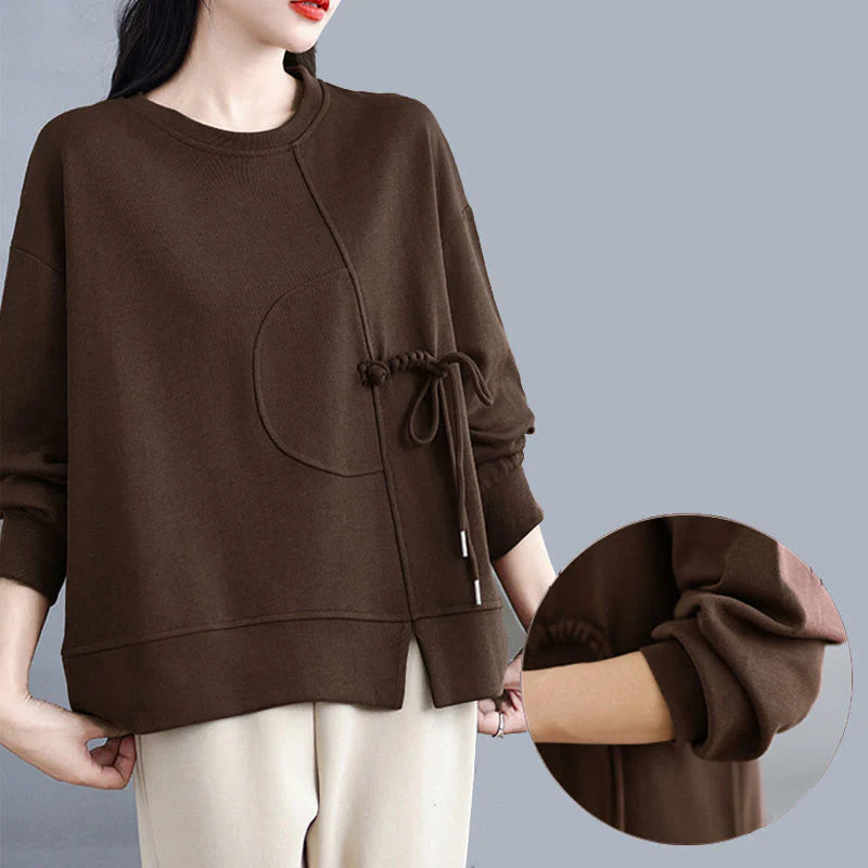 Buddha Stones Plain Frog-button Design Crew Neck Cotton Women's Long Sleeve Sweatshirt