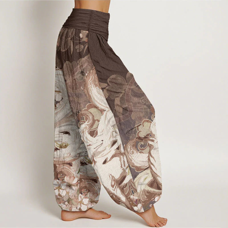 Buddha Stones Cotton Fox Cherry Blossoms Women's Elastic Waist Harem Pants