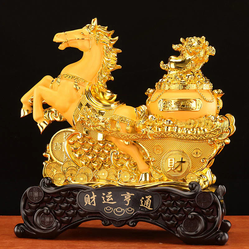 Buddha Stones  Good Fortune Year of the Horse Treasure Bowl Ingots Wealth Resin Home Decoration