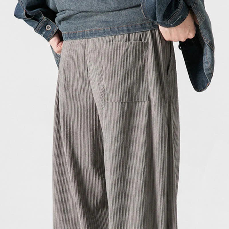 Buddha Stones Fall Winter Men's Pure Color Button Design Cotton Straight Leg Pants With Pockets
