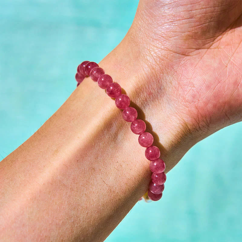 Buddha Stones Strawberry Quartz Pearl Cat Rabbit Healing Bracelet