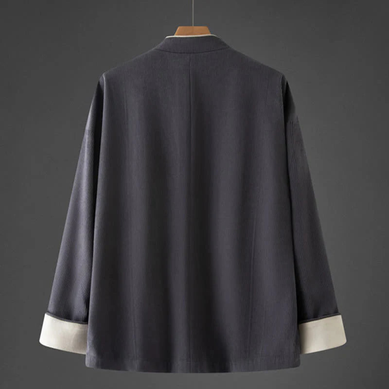 Buddha Stones Men's Frog-Button Mandarin Collar Long Sleeve Cotton Jacket Tang Suit With Pockets