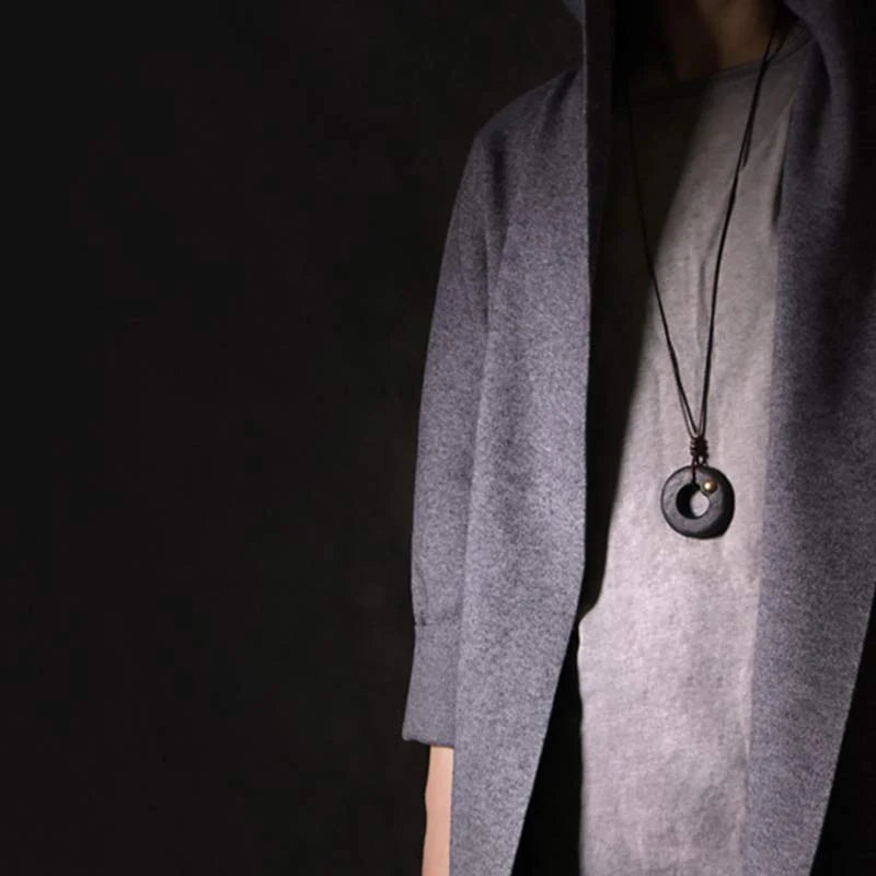 Buddha Stones Zen Circle Ebony Wood Peace Calm Necklace Pendant
