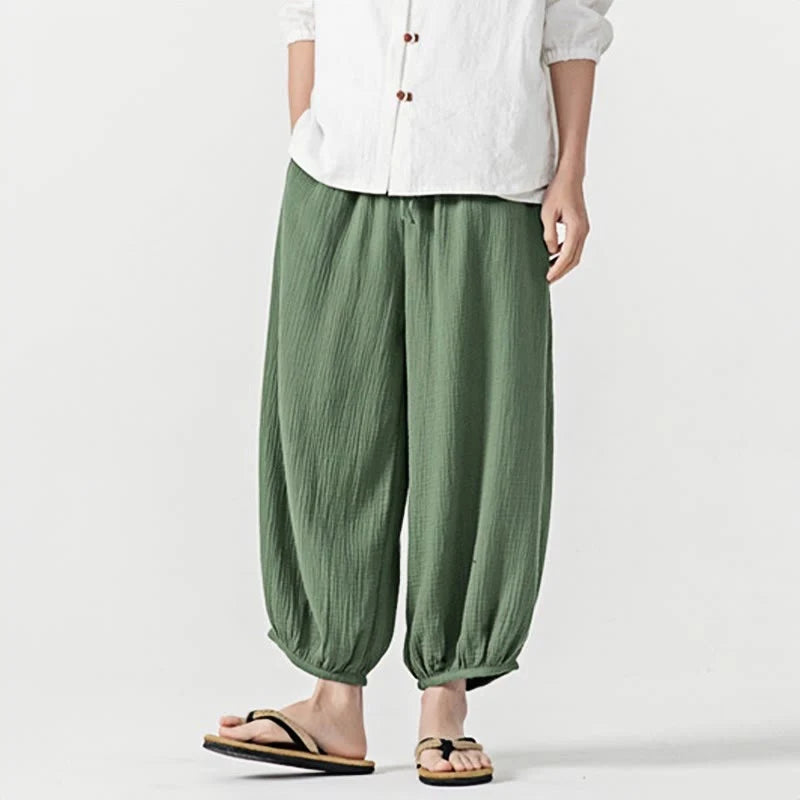 Buddha Stones Soft Solid Color Drawstring Cotton Men's Pants With Pockets