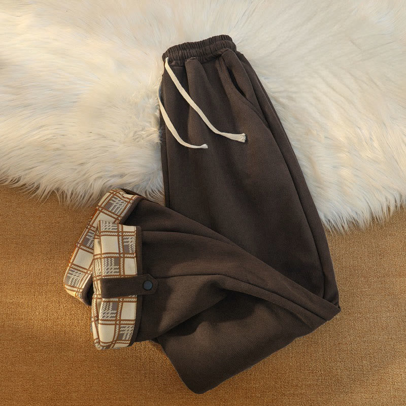 Buddha Stones Women's Patchwork Cotton Corduroy Fleece-Lined Wide Leg Pants With Pockets