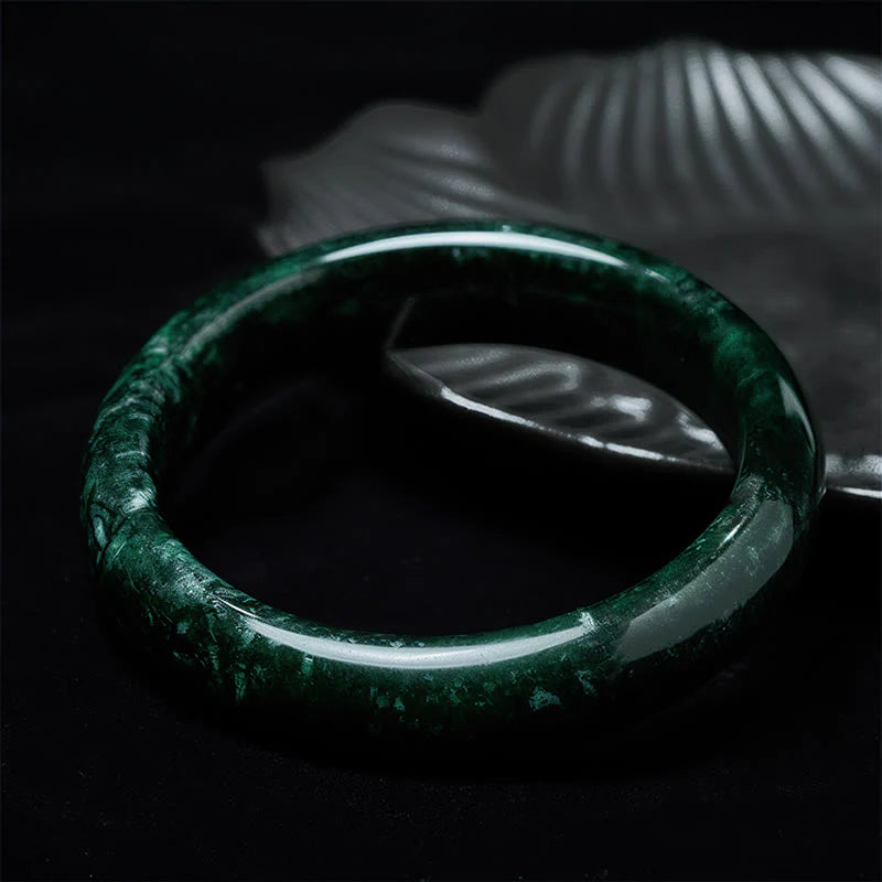 Buddha Stones Nanyang Black-Green Jade Protection Cuff Bangle Bracelet