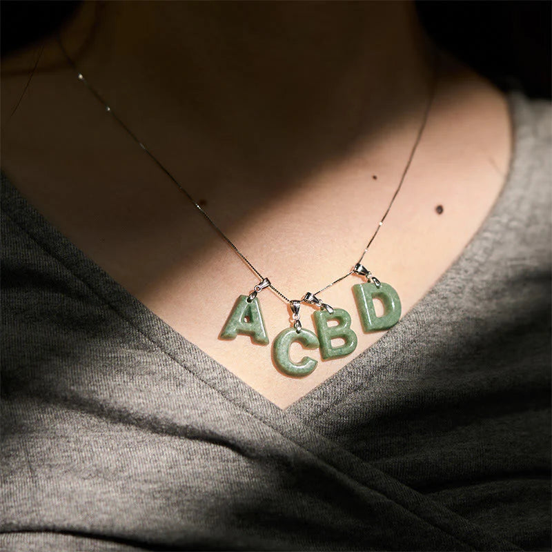 Buddha Stones May You Find Your Own Meaning Natural A-Z Letter Jade Titanium Steel Chain Necklace Includes Gift Message Card