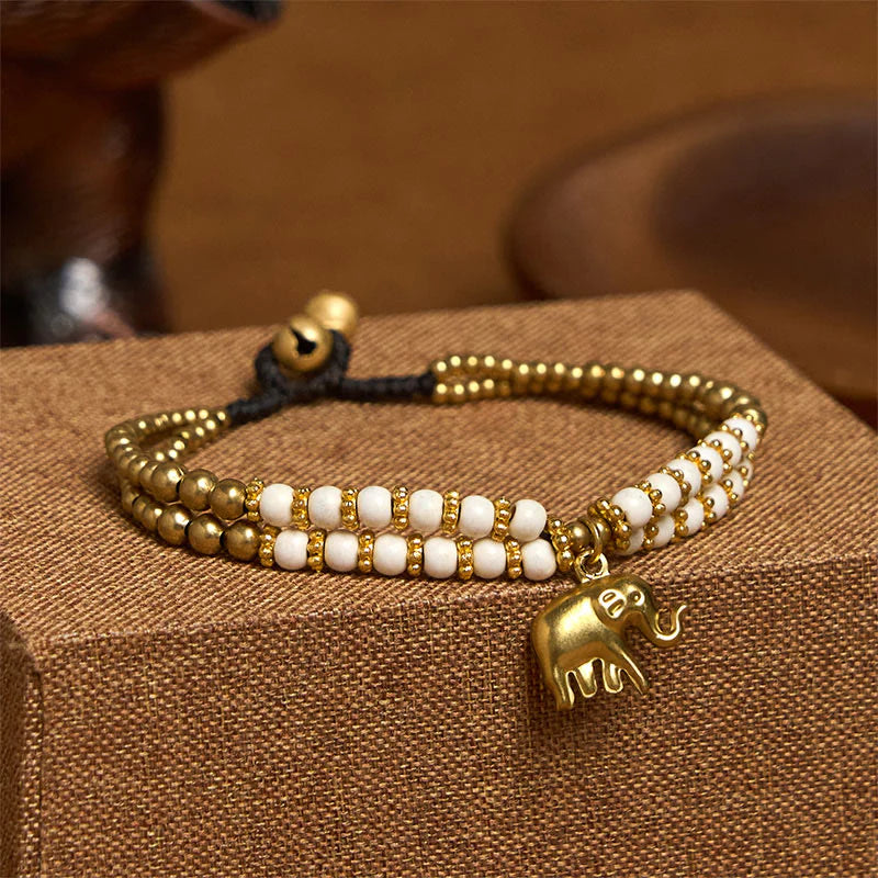 Buddha Stones Turquoise Elephant Luck Double-layer Plated Copper Strength Bracelet
