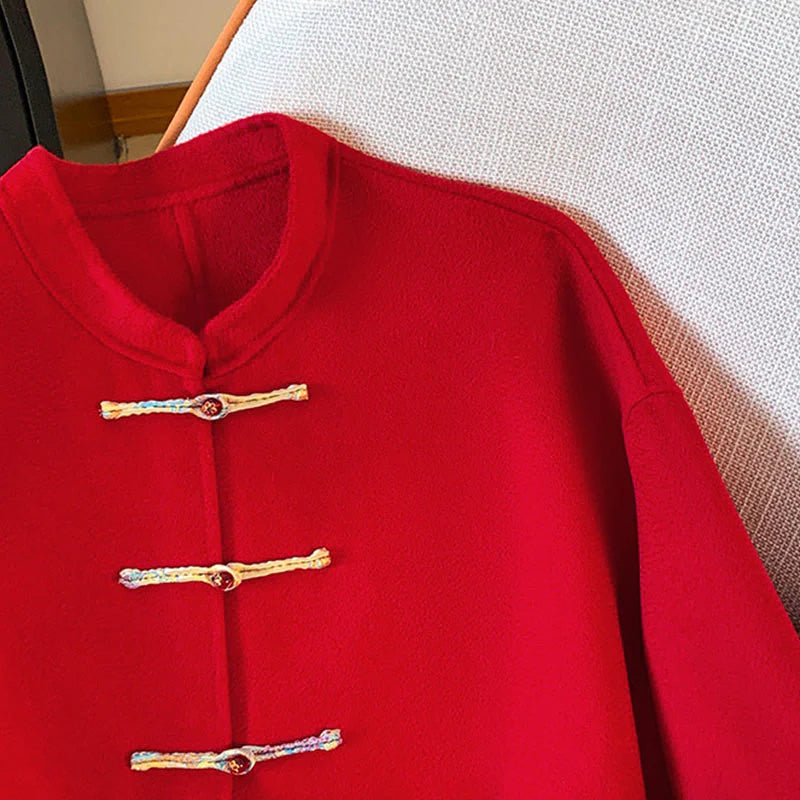 Buddha Stones Winter Embroidery Buttons Design Long Sleeve Women's Cotton Jacket With Pockets