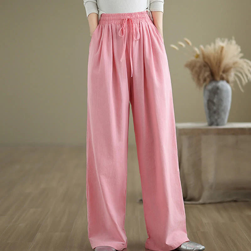 Buddha Stones Casual Straight-leg Women's Cotton Pants With Pockets