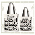 Buddha Stones Large Capacity Handmade Canvas Cute Panda Commuter Shoulder Bag Shopping Bag