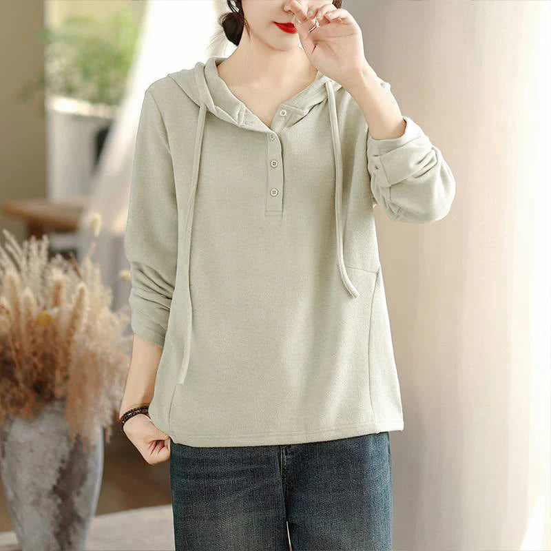 Buddha Stones Winter Solid Color Cotton Long Sleeve Women's Hoodie Has Hood