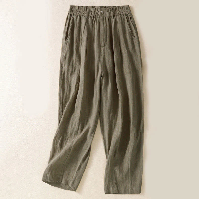 Buddha Stones Summer Button Zipper Ankle-Length Women's Pants With Pockets