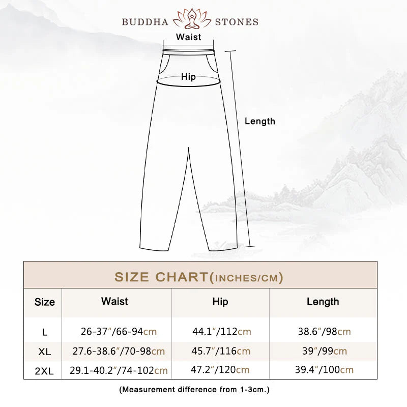 Buddha Stones Casual Solid Color Tapered Elastic Waistband Cotton Linen Women's Pants With Pockets