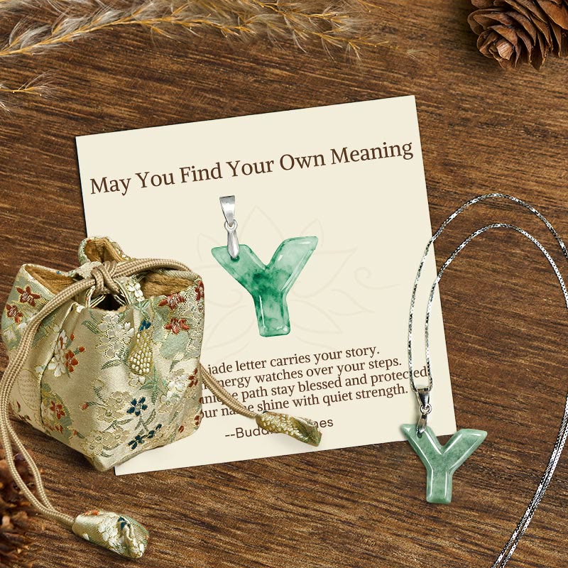 Buddha Stones May You Find Your Own Meaning Natural A-Z Letter Jade 925 Sterling Silver Chain Necklace Includes Gift Message Card