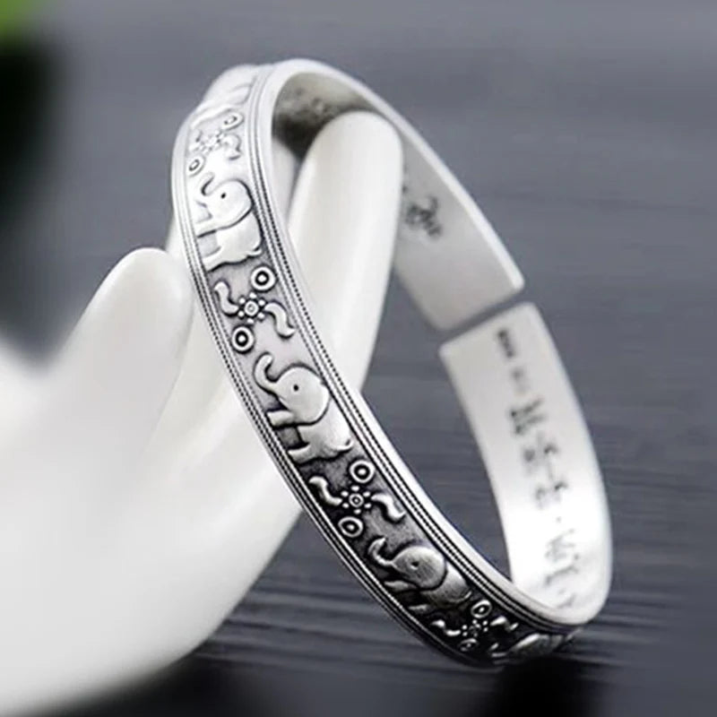 Buddha Stones Elephant White Copper Strength Bracelet Bangle (Extra 30% Off | USE CODE: FS30)