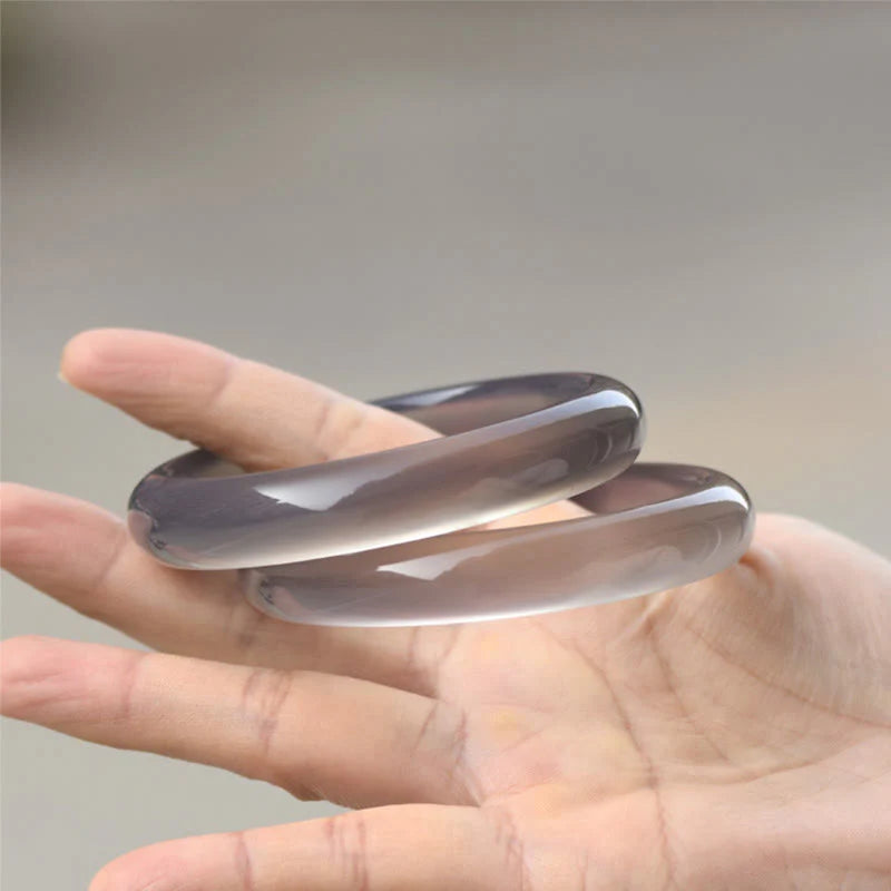 Buddha Stones Natural Gray Chalcedony Harmony Bangle Bracelet